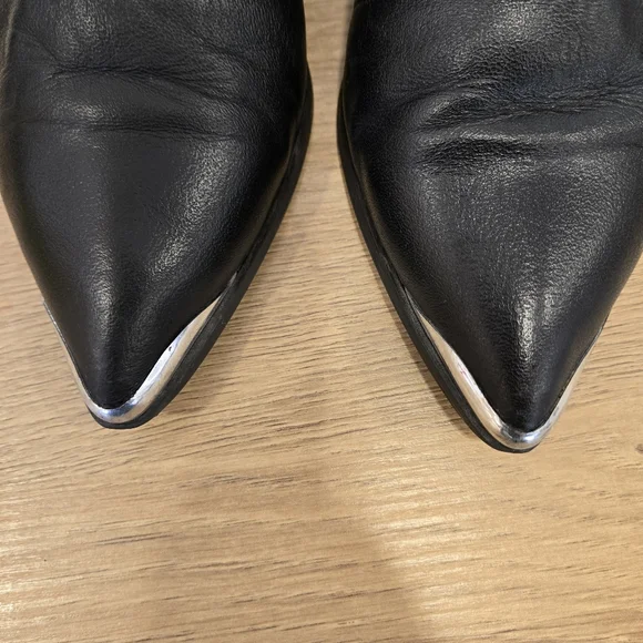 Topshop Black Silver Tip Heeled Ankle Boots Size 40 9.5 - Picture 4 of 9